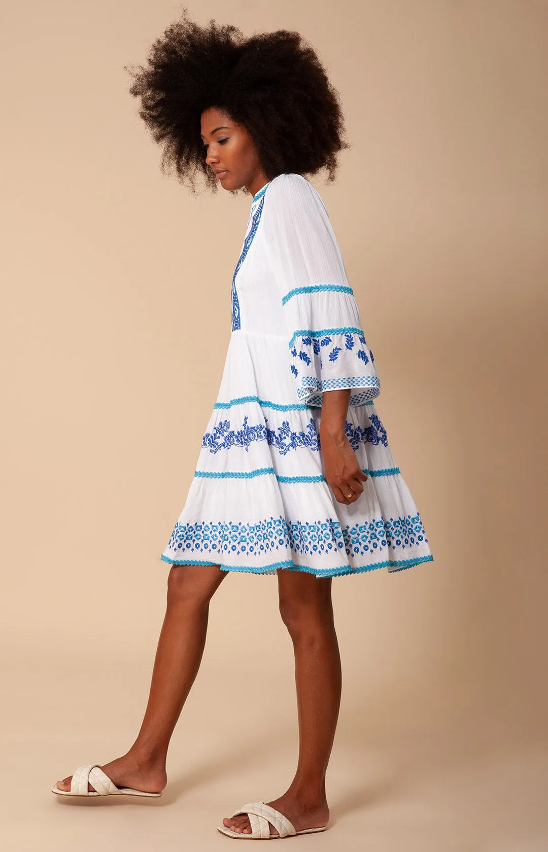 Taliah Embroidered Crinkle Gauze Dress