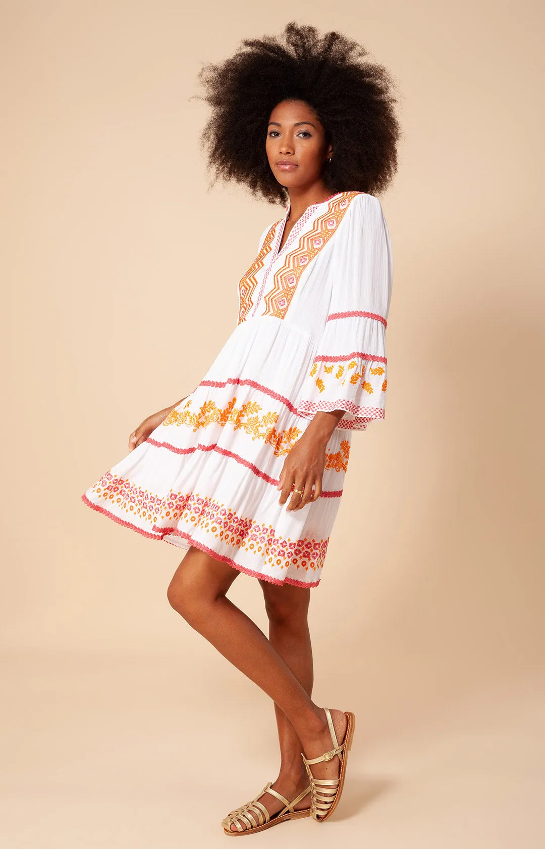 Taliah Embroidered Crinkle Gauze Dress