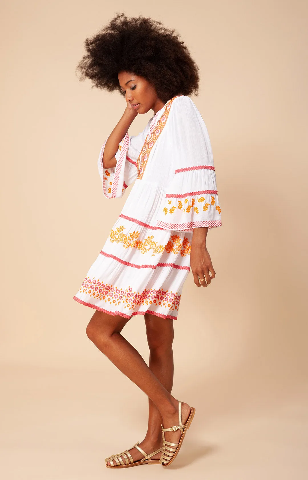 Taliah Embroidered Crinkle Gauze Dress