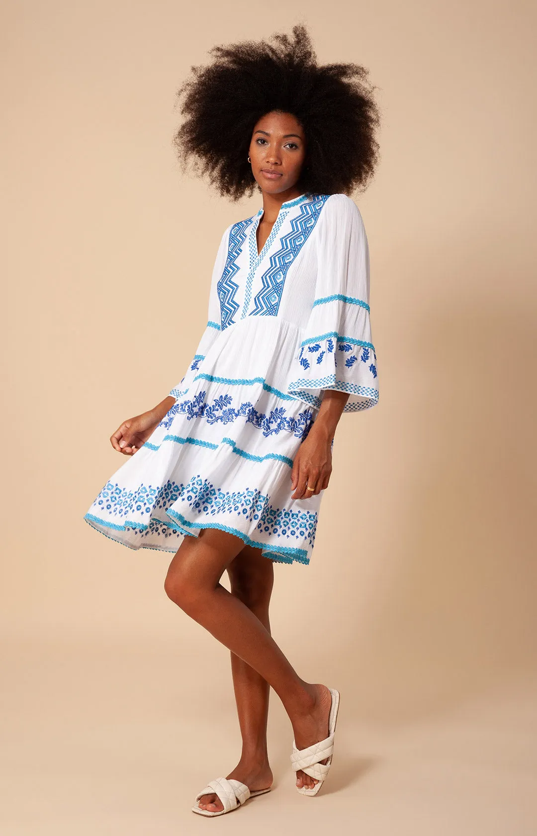 Taliah Embroidered Crinkle Gauze Dress