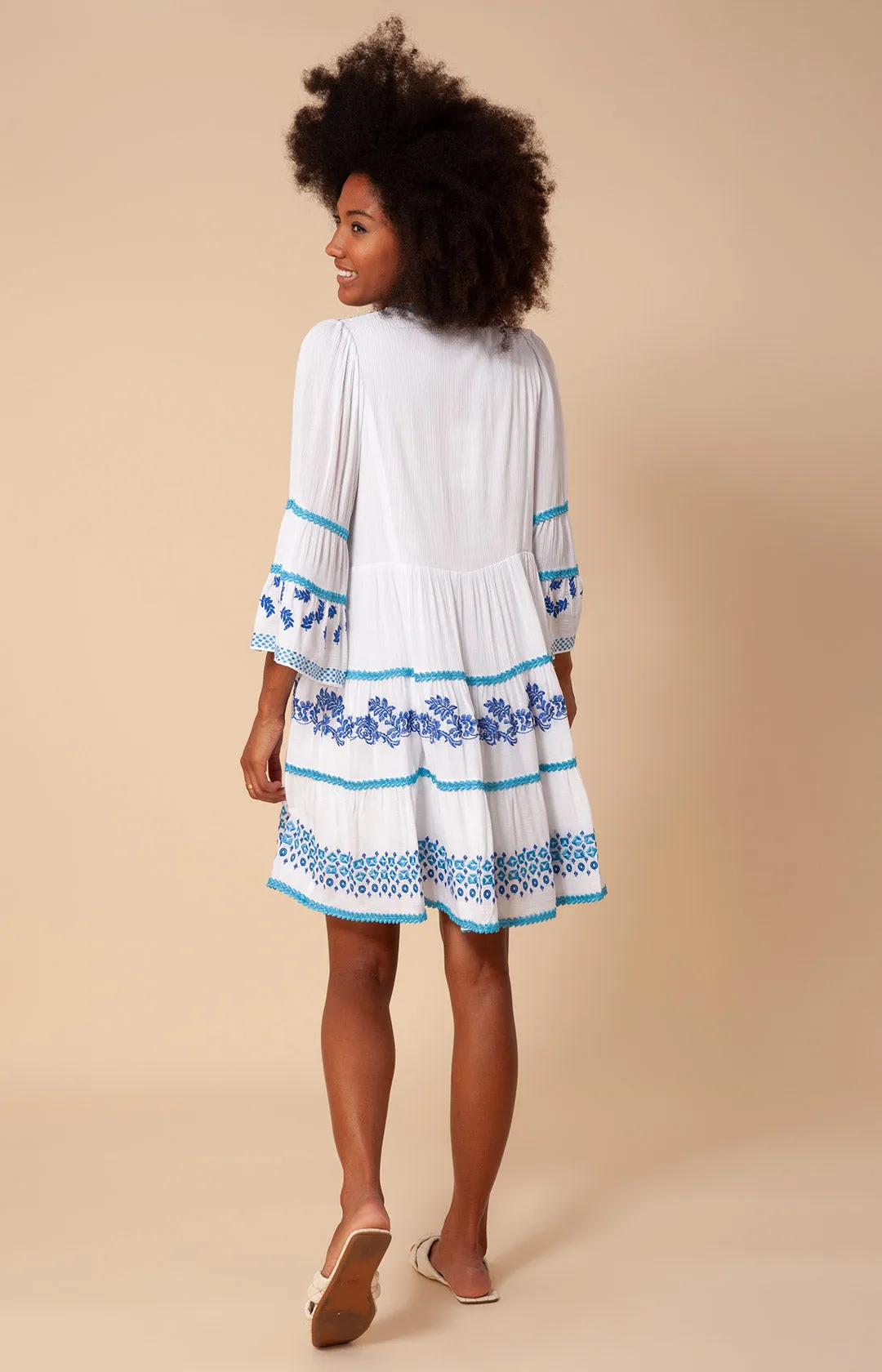 Taliah Embroidered Crinkle Gauze Dress