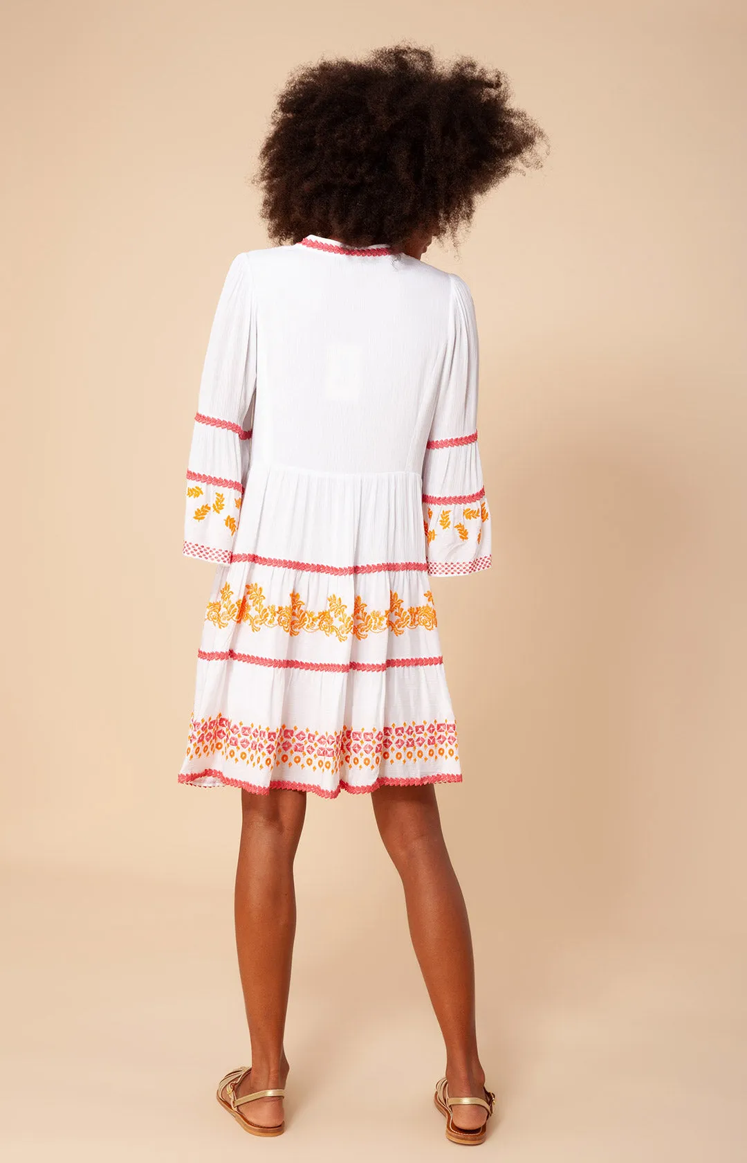 Taliah Embroidered Crinkle Gauze Dress