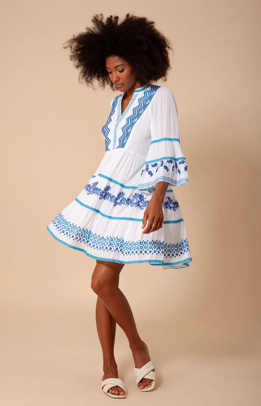 Taliah Embroidered Crinkle Gauze Dress