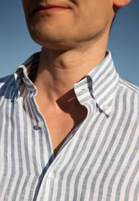 The Monaco Linen Striped Shirt in Amalfi Blue