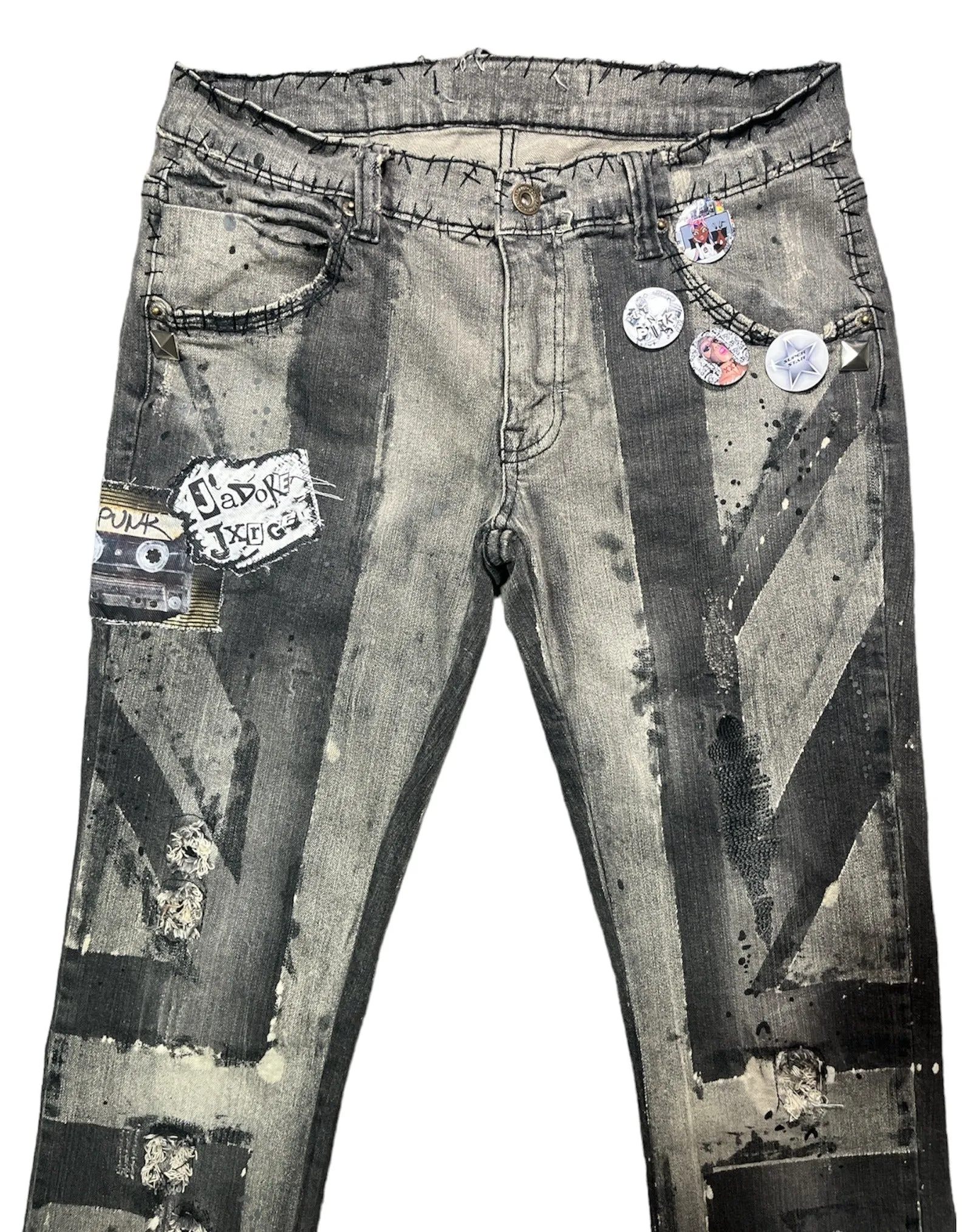 Union Jack Distressed Jeans- M