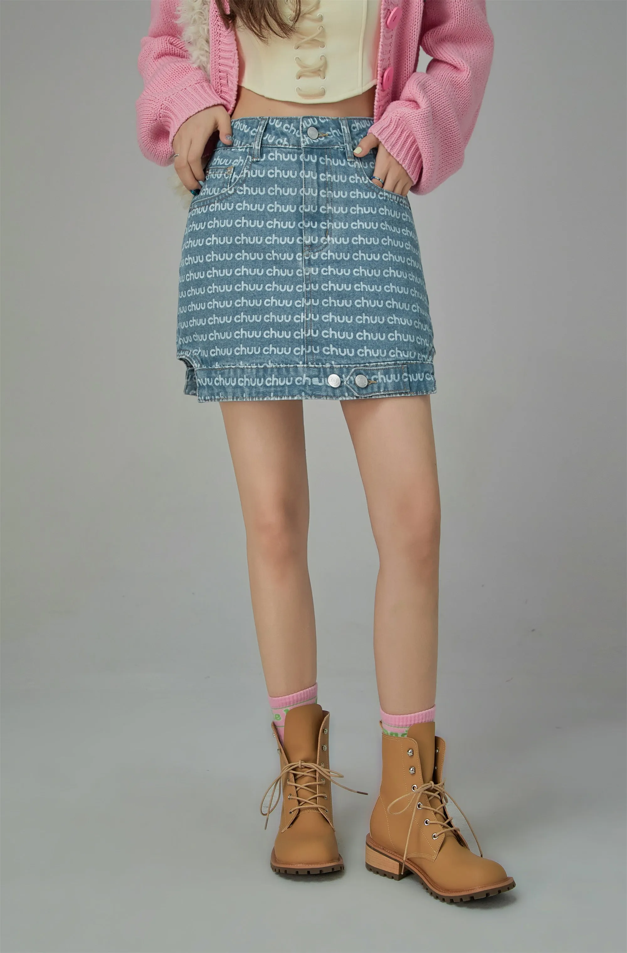 Upside Down Denim A-Line Mini Skirt