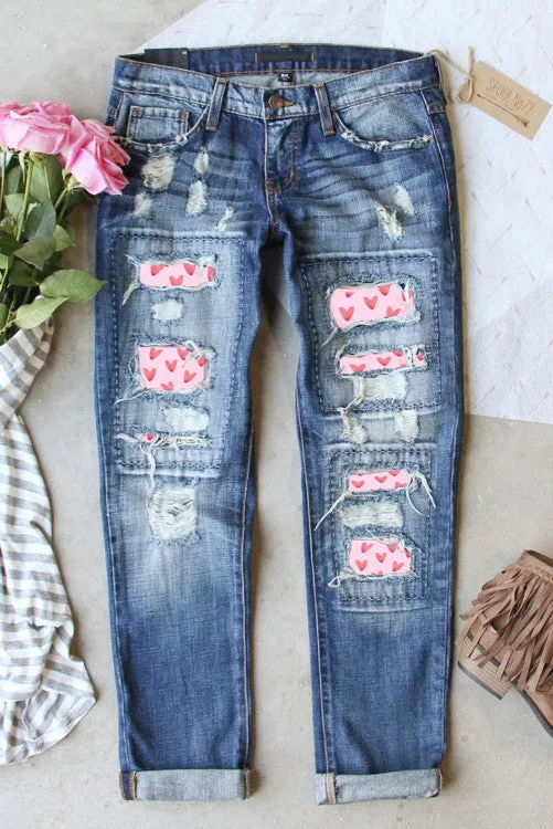 Valentine Heart Patched Jeans