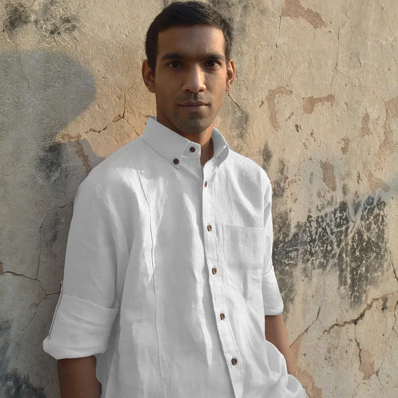 White Linen Shirt for Men | Full Sleeves