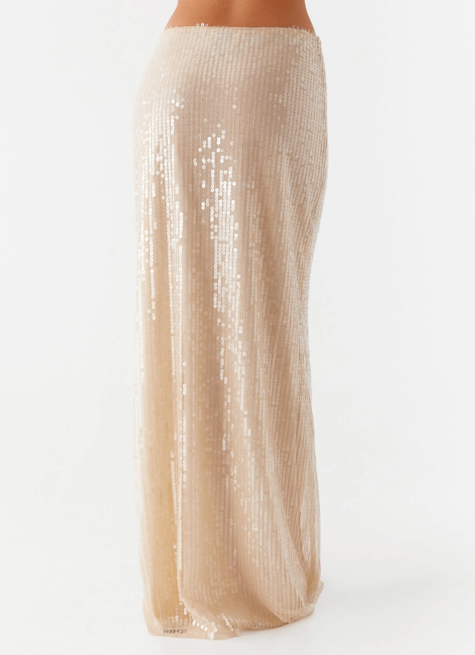 Wisteria Low Rise Sequin Maxi Skirt - Champagne