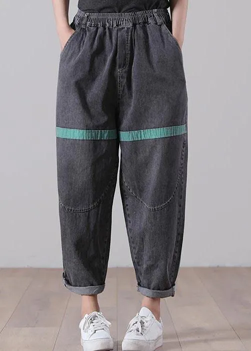 Women Black Patchwork Jeans Summer Cotton