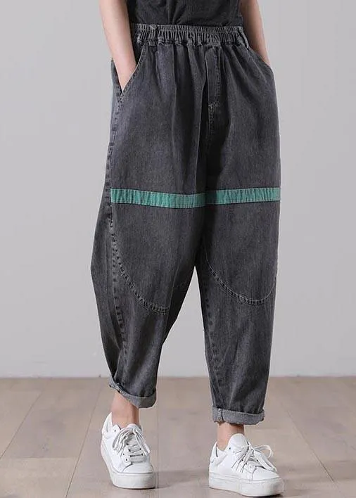 Women Black Patchwork Jeans Summer Cotton