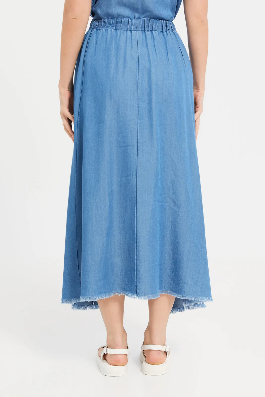 Women Blue A-Line Tencel Skirt