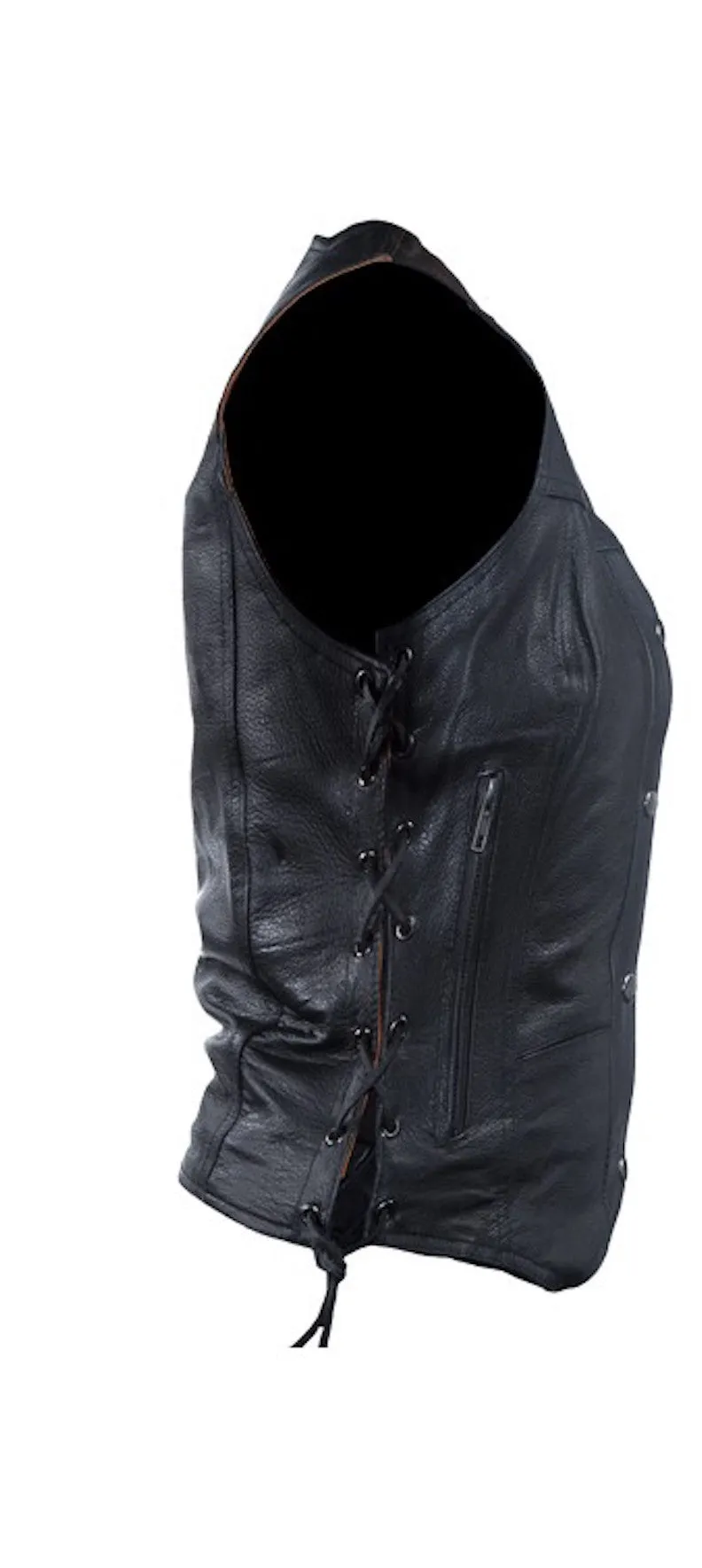 Women"s Split Cowhide Leather Motorcycle Vest With 7 Pockets