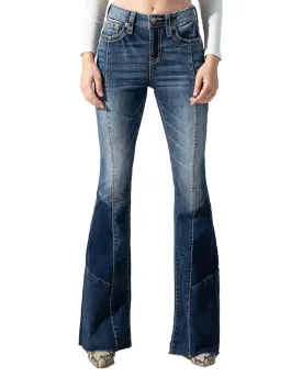 Women's High Rise Patchwork Flare Jeans