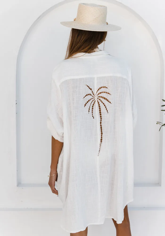 WS 3 Palms Shirt Dress - WHITE