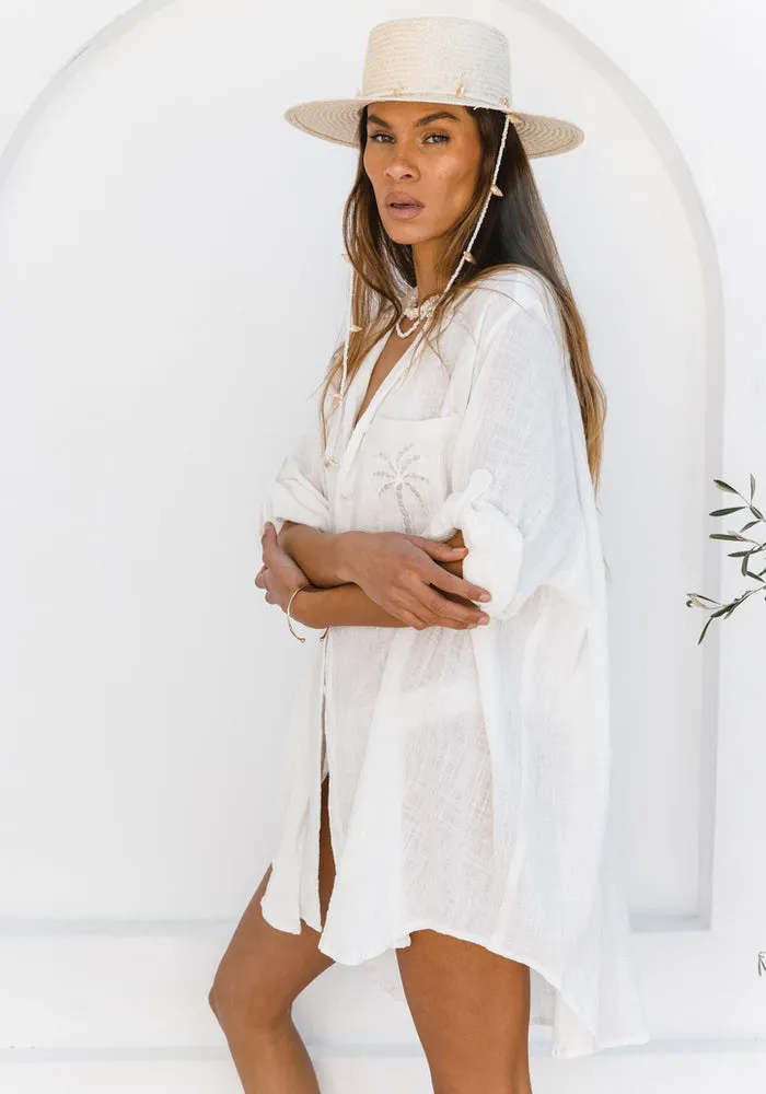 WS 3 Palms Shirt Dress - WHITE