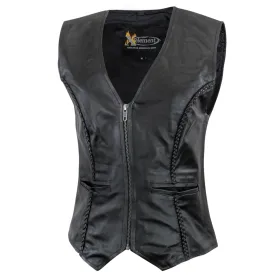 Xelement XS1246Z Black Motorcycle Vest for Womens - Ladies Real Genuine Leather Biker Gilet