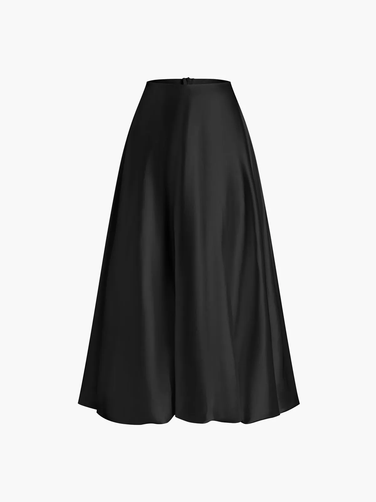 Zippered Satin Graceful A-Line Midi Skirt